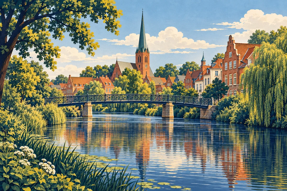 Illustration: Trave und Altstadt in Bad Oldesloe